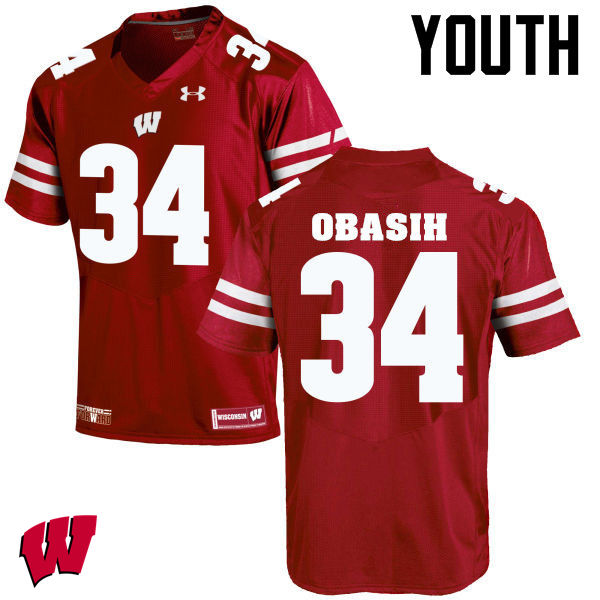 Youth Wisconsin Badgers #34 Chikwe Obasih College Football Jerseys-Red